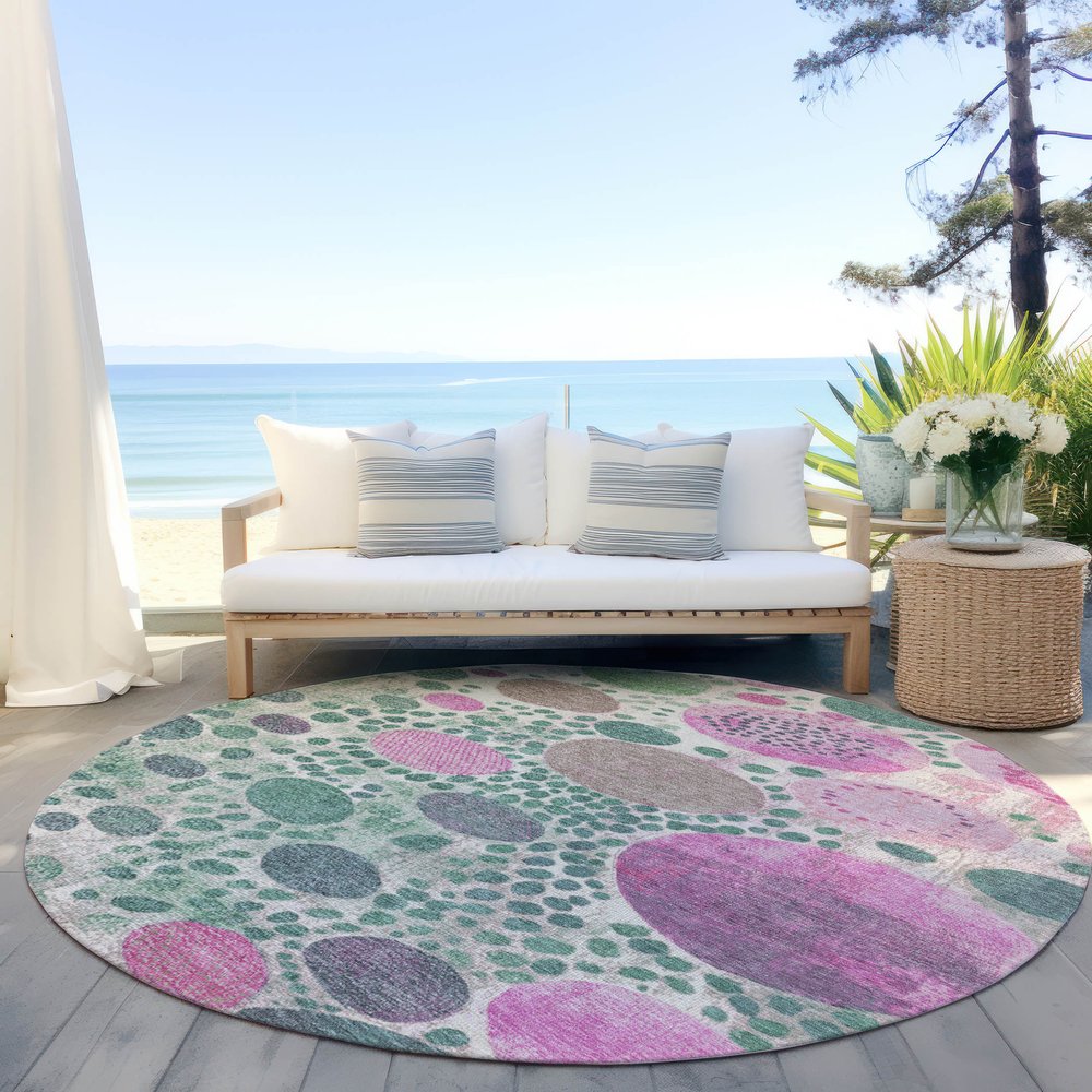 3' X 5' Green Pink And Mauve Geometric Washable Indoor Outdoor Area Rug