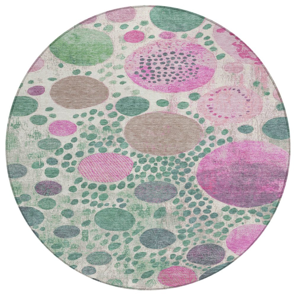 3' X 5' Green Pink And Mauve Geometric Washable Indoor Outdoor Area Rug