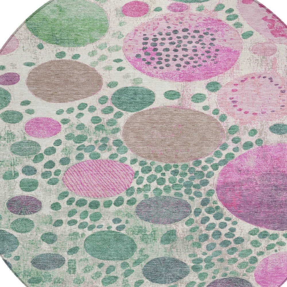 3' X 5' Green Pink And Mauve Geometric Washable Indoor Outdoor Area Rug