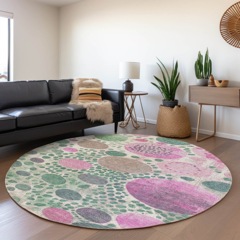 3' X 5' Green Pink And Mauve Geometric Washable Indoor Outdoor Area Rug