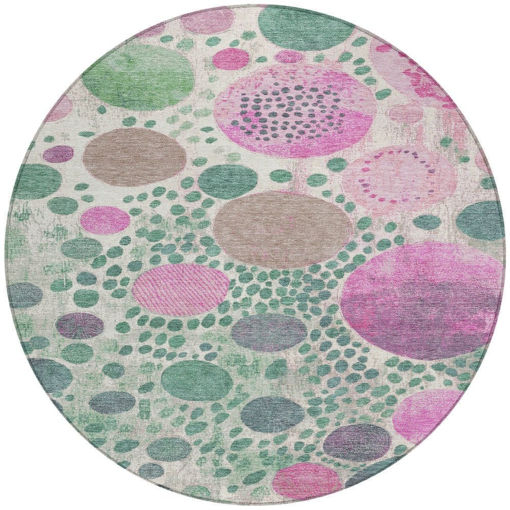 3' X 5' Green Pink And Mauve Geometric Washable Indoor Outdoor Area Rug