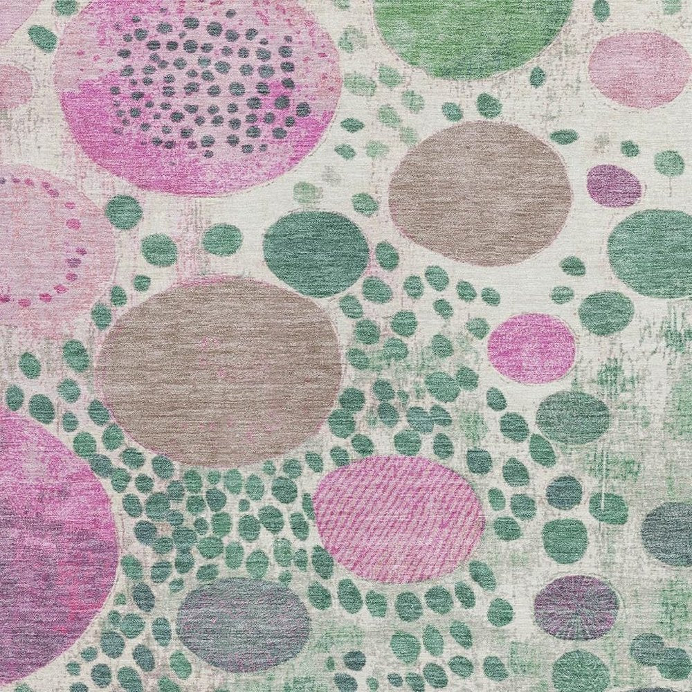 3' X 5' Green Pink And Mauve Geometric Washable Indoor Outdoor Area Rug