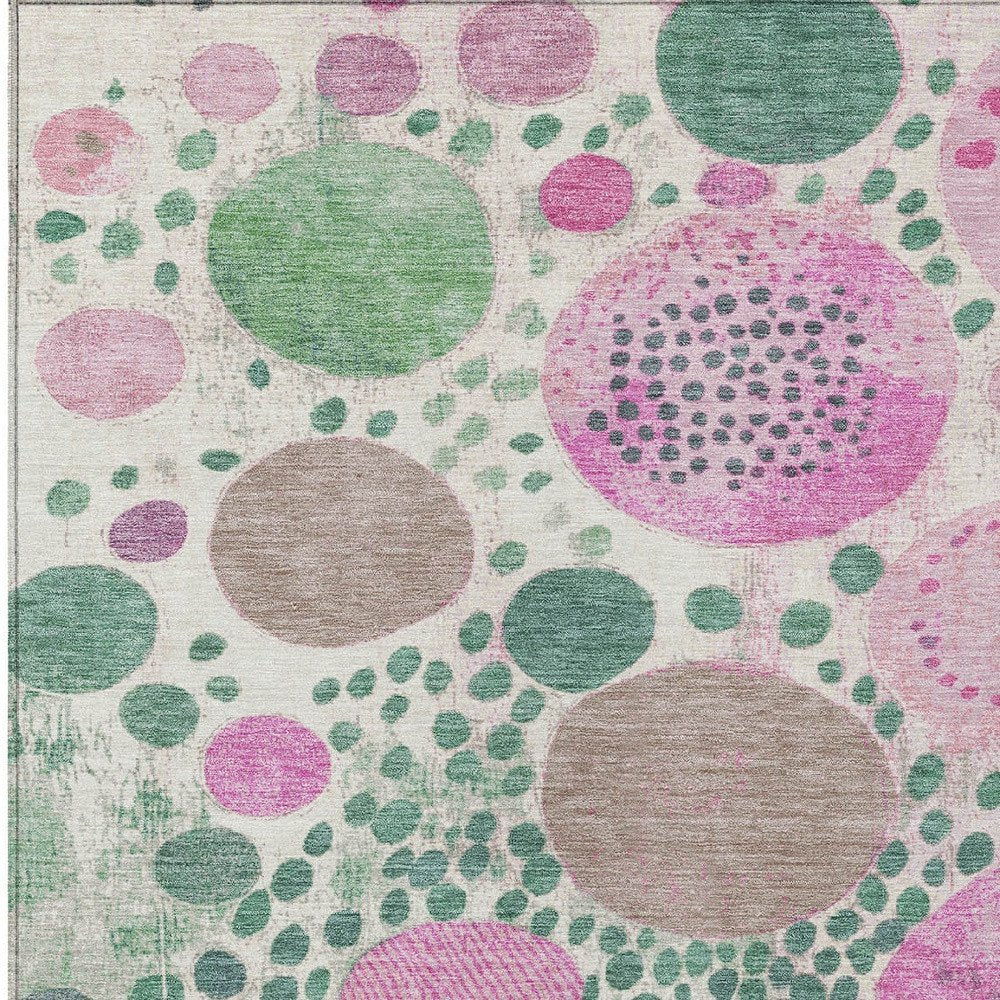 3' X 5' Green Pink And Mauve Geometric Washable Indoor Outdoor Area Rug