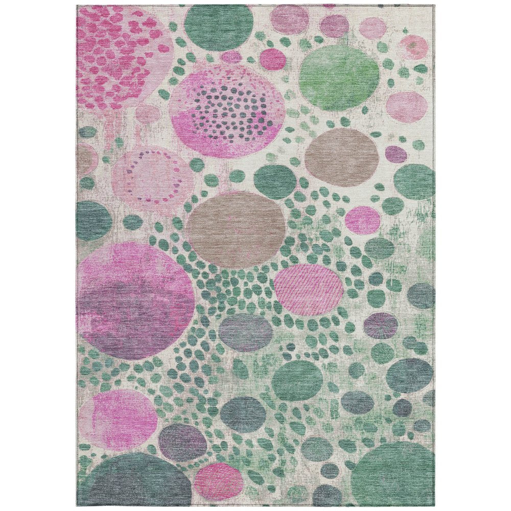 3' X 5' Green Pink And Mauve Geometric Washable Indoor Outdoor Area Rug