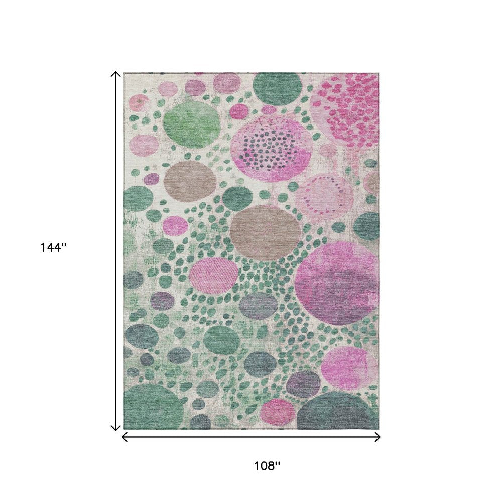 3' X 5' Green Pink And Mauve Geometric Washable Indoor Outdoor Area Rug