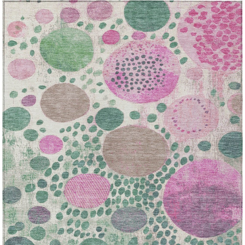 3' X 5' Green Pink And Mauve Geometric Washable Indoor Outdoor Area Rug