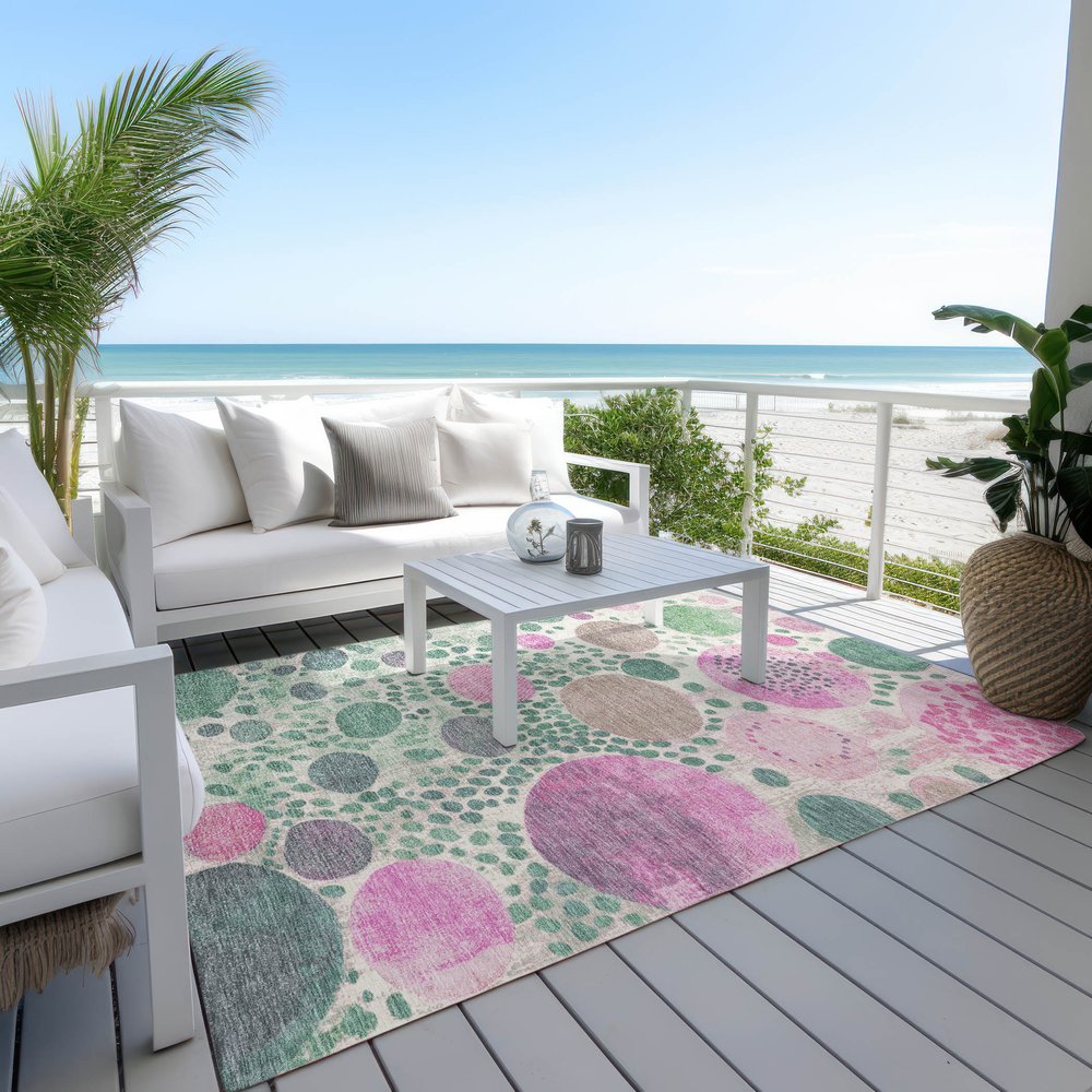 3' X 5' Green Pink And Mauve Geometric Washable Indoor Outdoor Area Rug