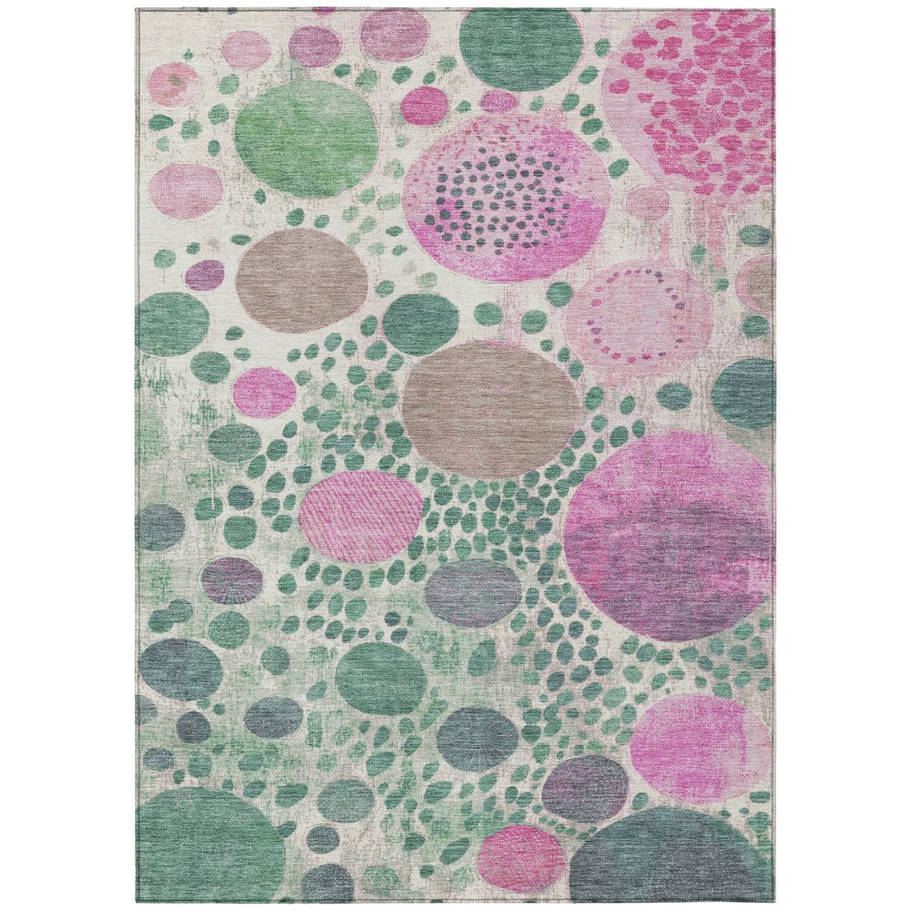 3' X 5' Green Pink And Mauve Geometric Washable Indoor Outdoor Area Rug