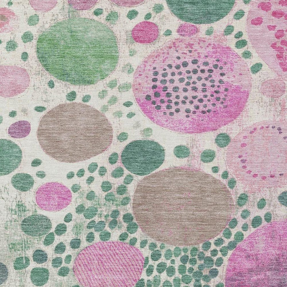 3' X 5' Green Pink And Mauve Geometric Washable Indoor Outdoor Area Rug