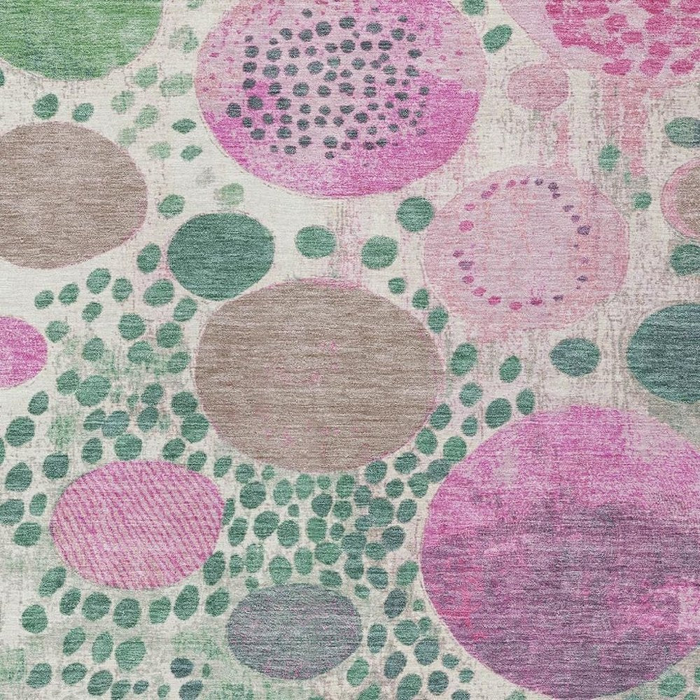 3' X 5' Green Pink And Mauve Geometric Washable Indoor Outdoor Area Rug