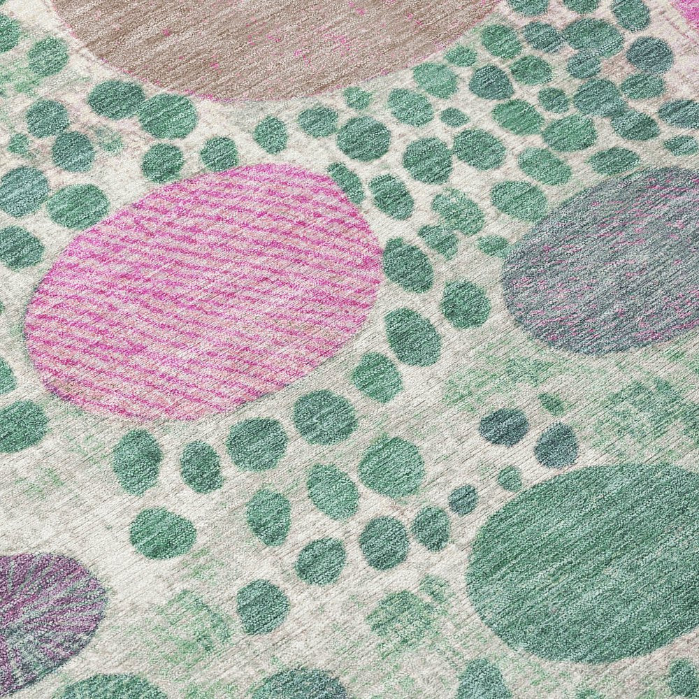 3' X 5' Green Pink And Mauve Geometric Washable Indoor Outdoor Area Rug