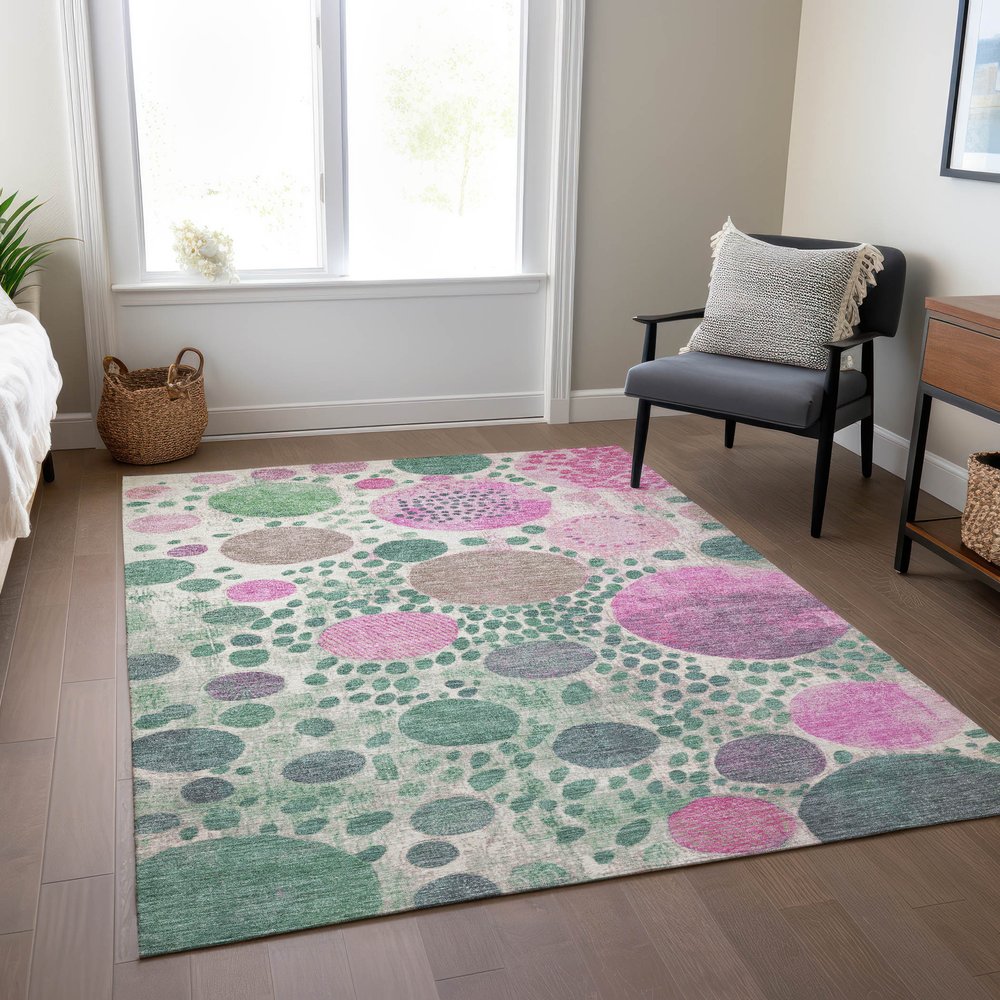 3' X 5' Green Pink And Mauve Geometric Washable Indoor Outdoor Area Rug