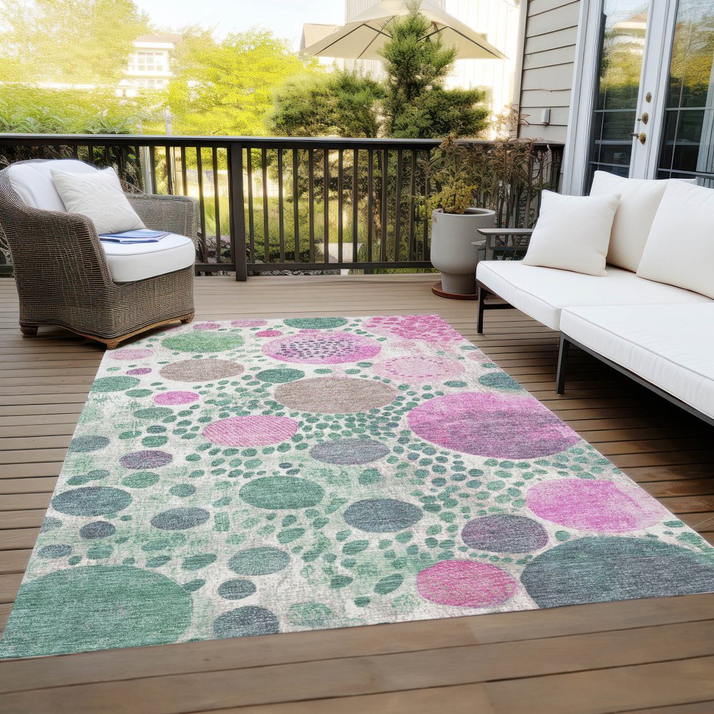 3' X 5' Green Pink And Mauve Geometric Washable Indoor Outdoor Area Rug