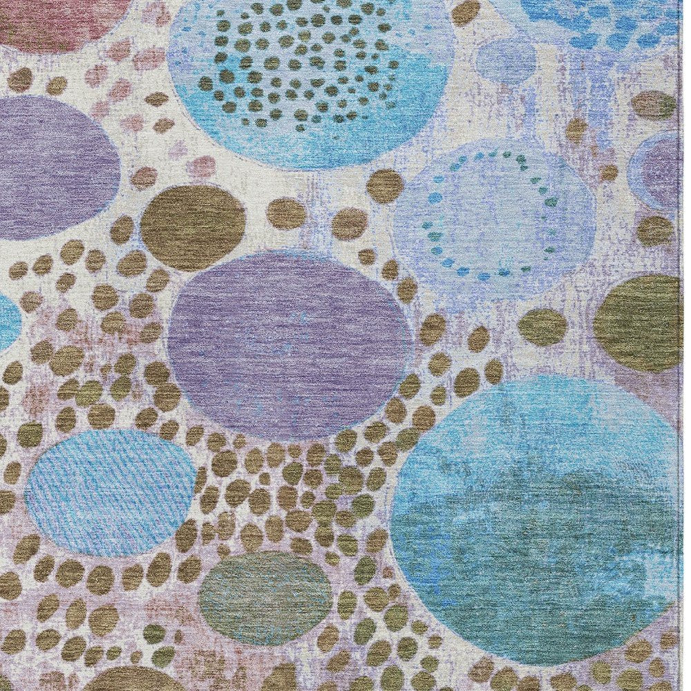 3' X 5' Khaki Blue And Purple Geometric Washable Indoor Outdoor Area Rug