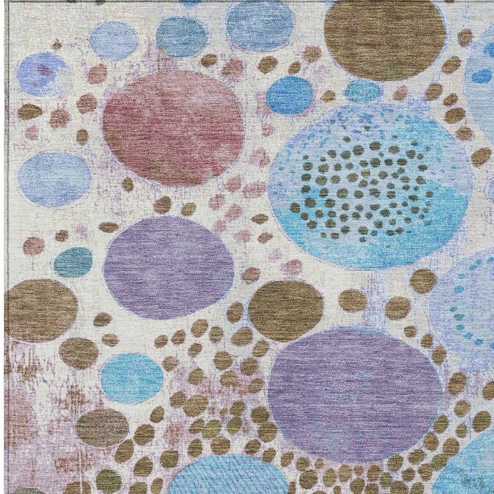 3' X 5' Khaki Blue And Purple Geometric Washable Indoor Outdoor Area Rug