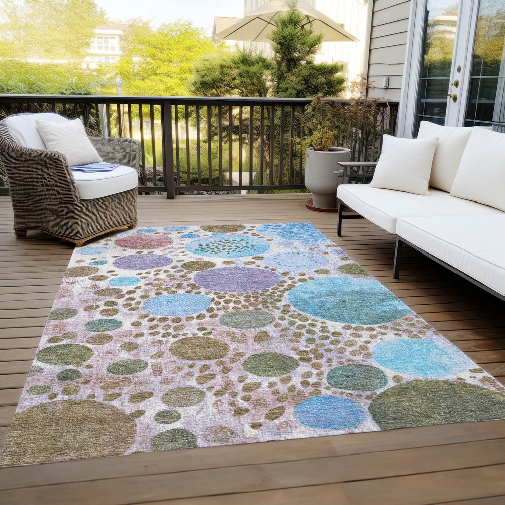 3' X 5' Khaki Blue And Purple Geometric Washable Indoor Outdoor Area Rug