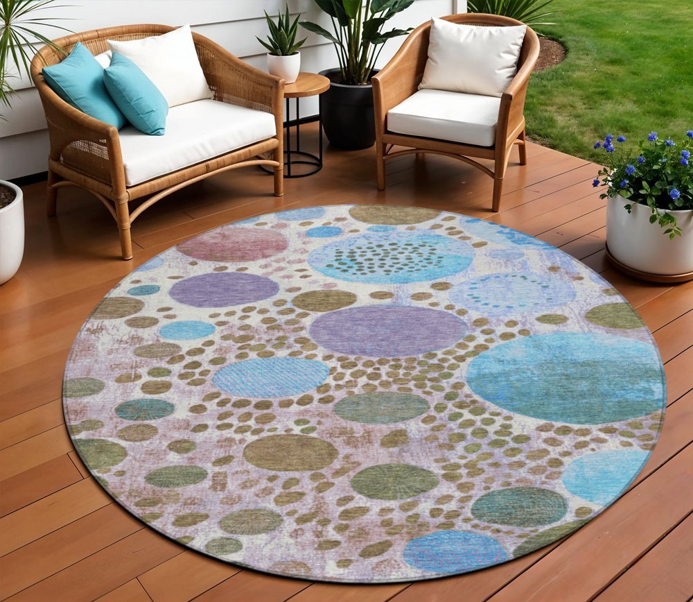 3' X 5' Khaki Blue And Purple Geometric Washable Indoor Outdoor Area Rug