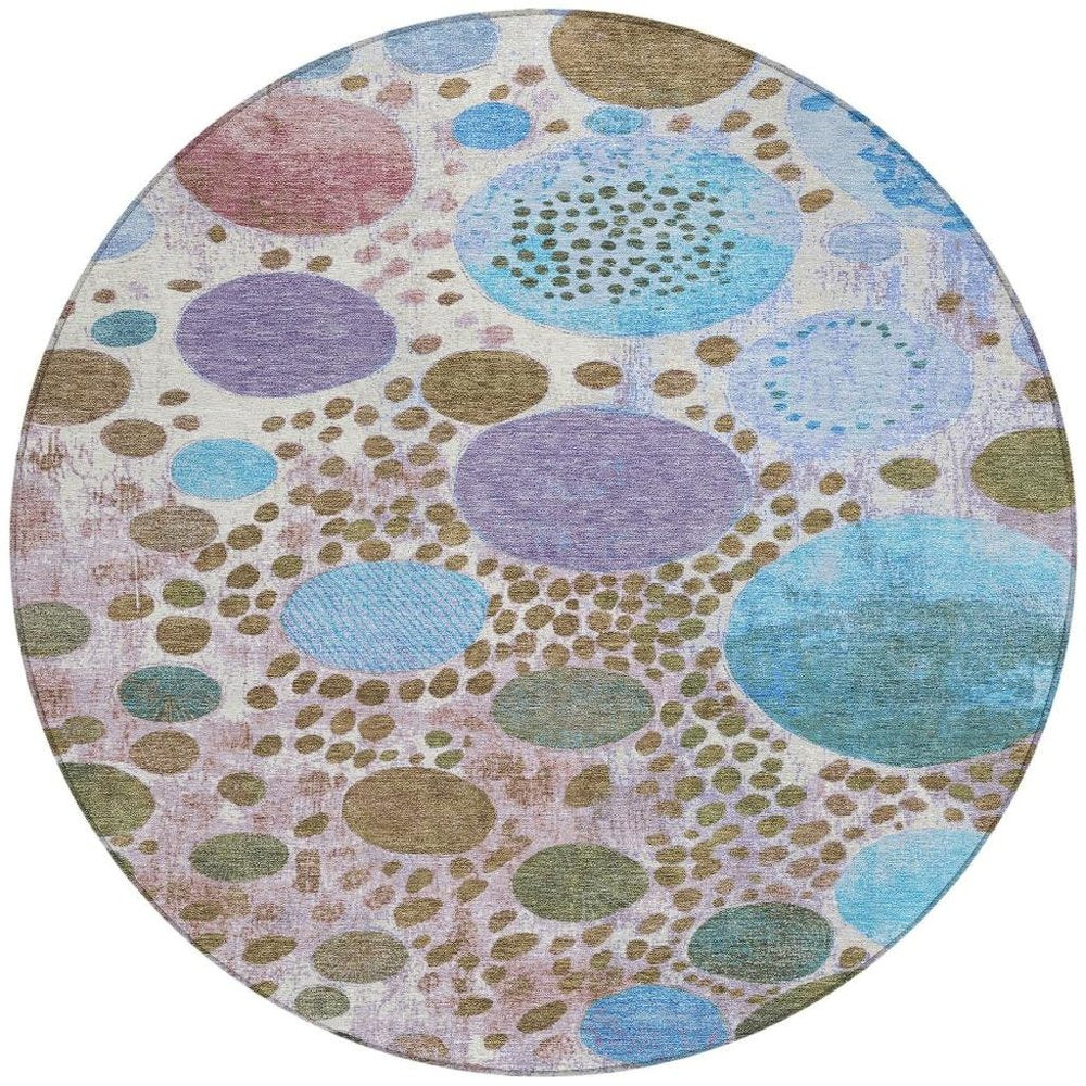 3' X 5' Khaki Blue And Purple Geometric Washable Indoor Outdoor Area Rug