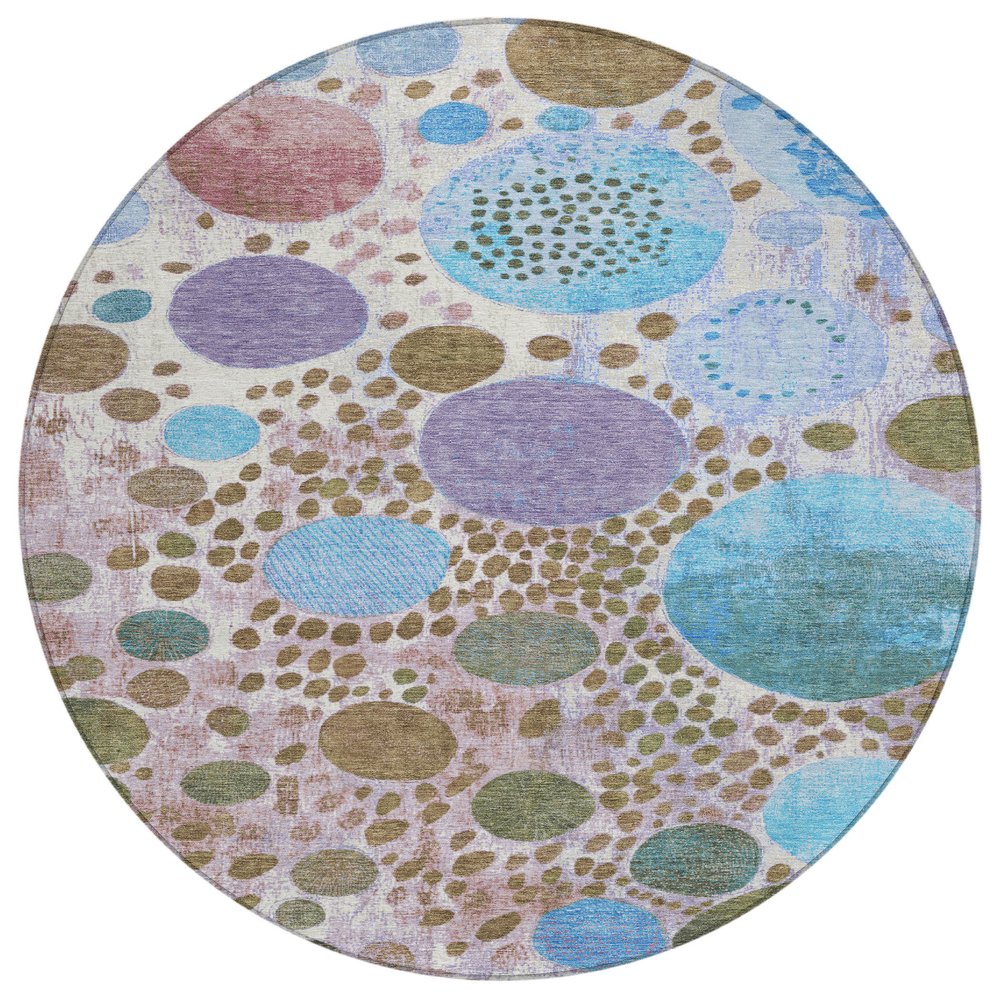3' X 5' Khaki Blue And Purple Geometric Washable Indoor Outdoor Area Rug