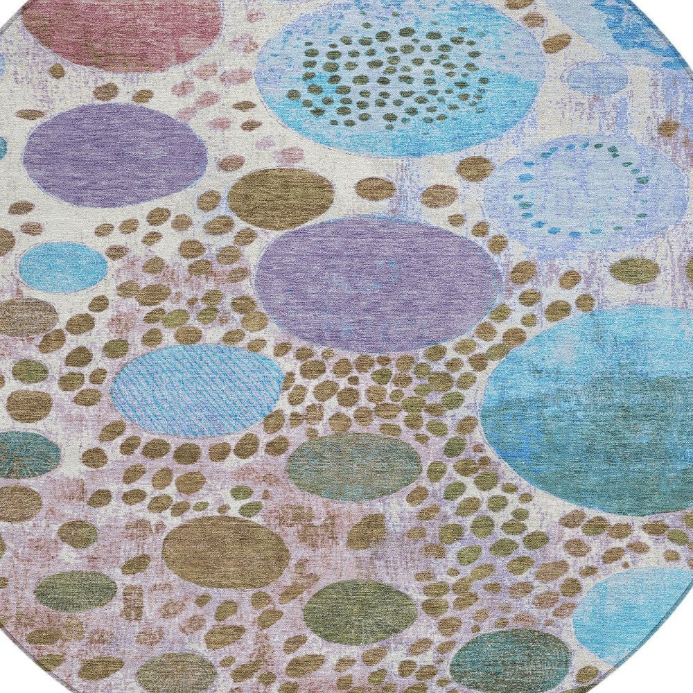 3' X 5' Khaki Blue And Purple Geometric Washable Indoor Outdoor Area Rug