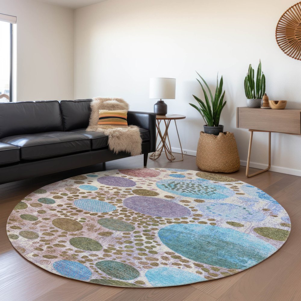 3' X 5' Khaki Blue And Purple Geometric Washable Indoor Outdoor Area Rug