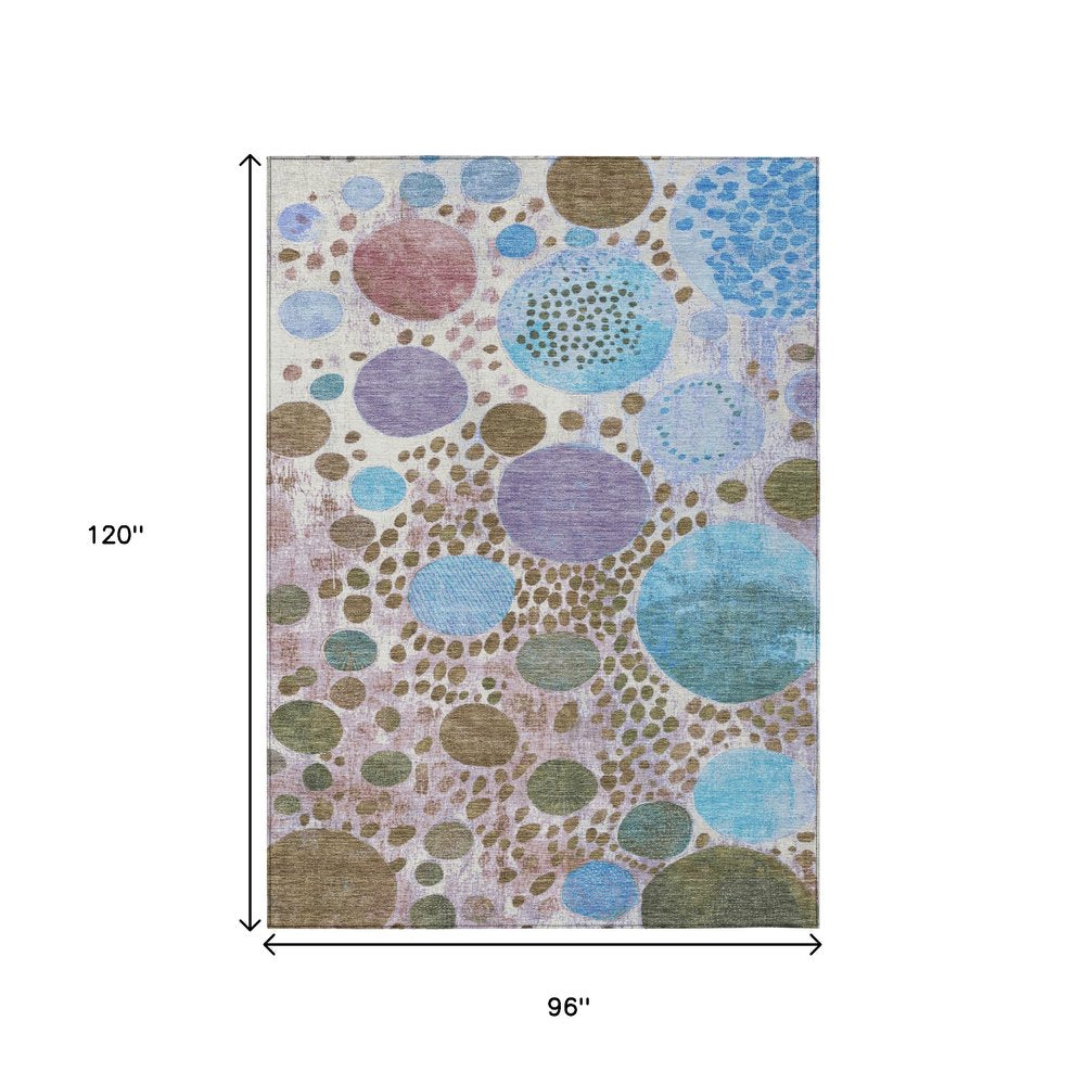 3' X 5' Khaki Blue And Purple Geometric Washable Indoor Outdoor Area Rug