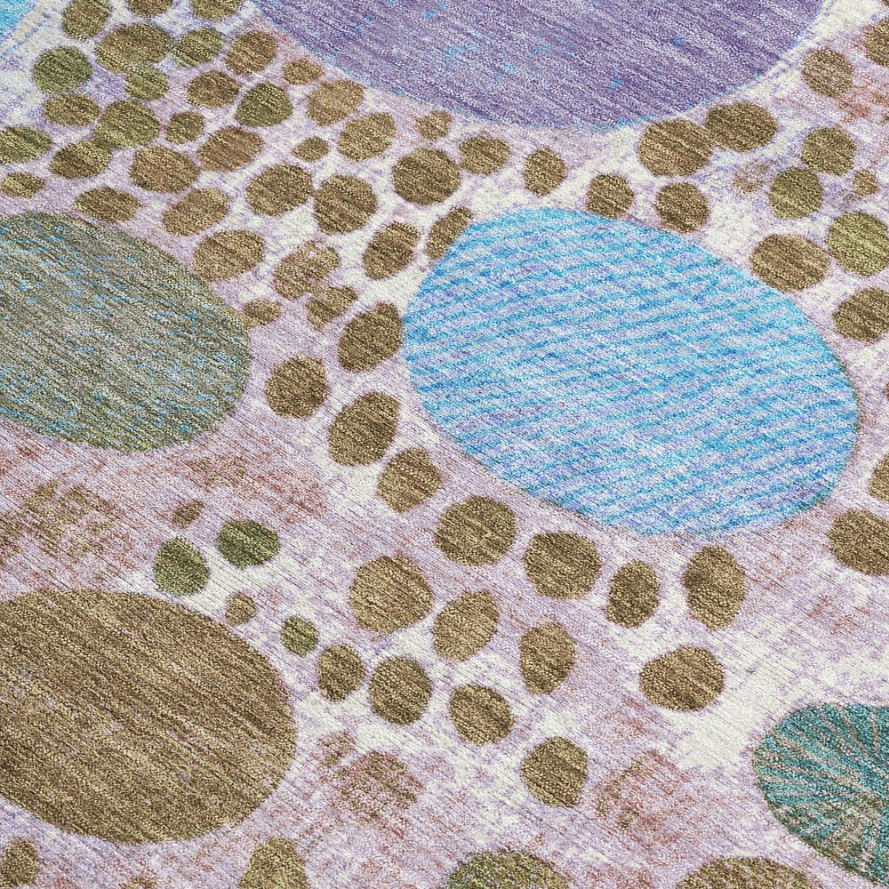 3' X 5' Khaki Blue And Purple Geometric Washable Indoor Outdoor Area Rug