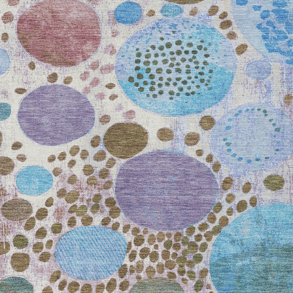 3' X 5' Khaki Blue And Purple Geometric Washable Indoor Outdoor Area Rug