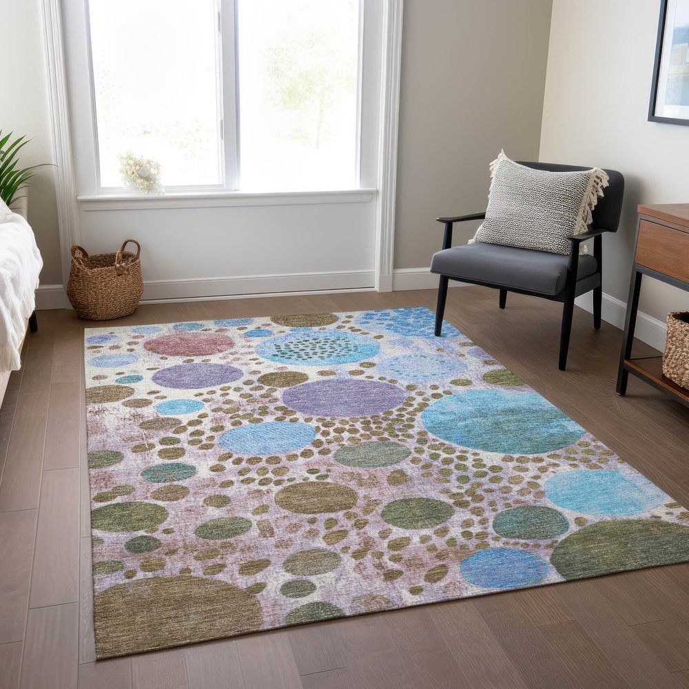 3' X 5' Khaki Blue And Purple Geometric Washable Indoor Outdoor Area Rug