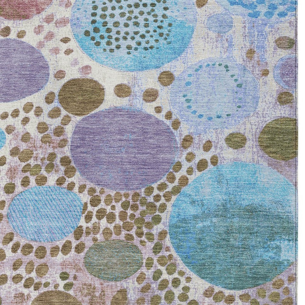 3' X 5' Khaki Blue And Purple Geometric Washable Indoor Outdoor Area Rug