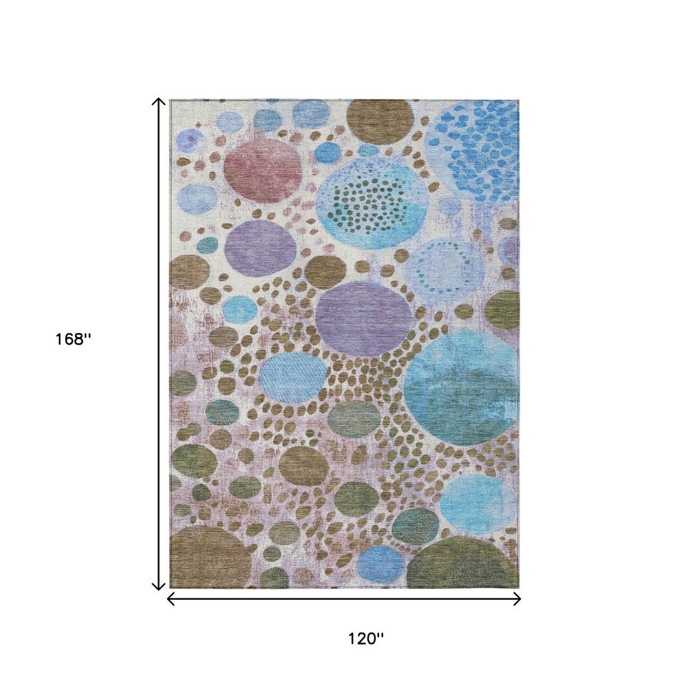 3' X 5' Khaki Blue And Purple Geometric Washable Indoor Outdoor Area Rug