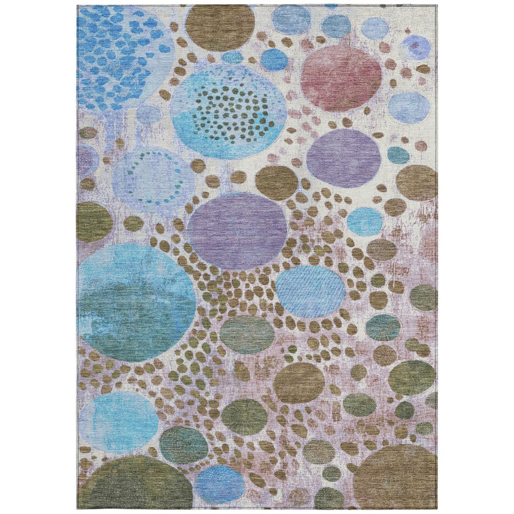 3' X 5' Khaki Blue And Purple Geometric Washable Indoor Outdoor Area Rug