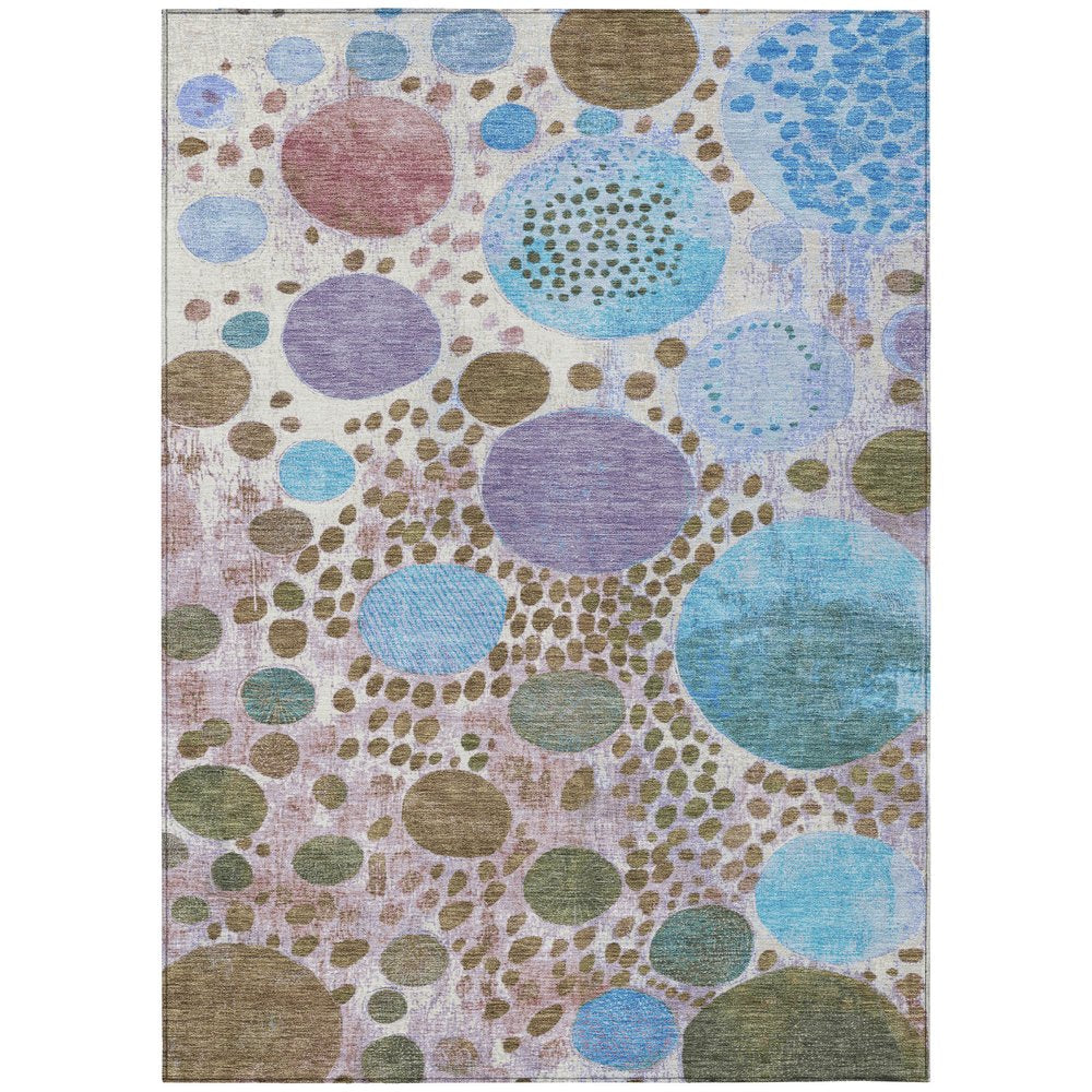 3' X 5' Khaki Blue And Purple Geometric Washable Indoor Outdoor Area Rug