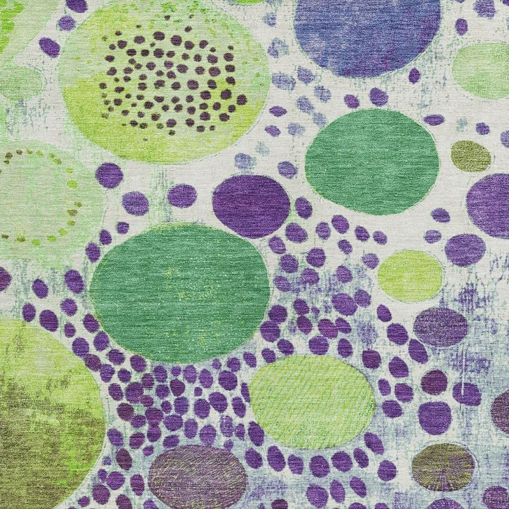 3' X 5' Purple Green And Ivory Geometric Washable Indoor Outdoor Area Rug
