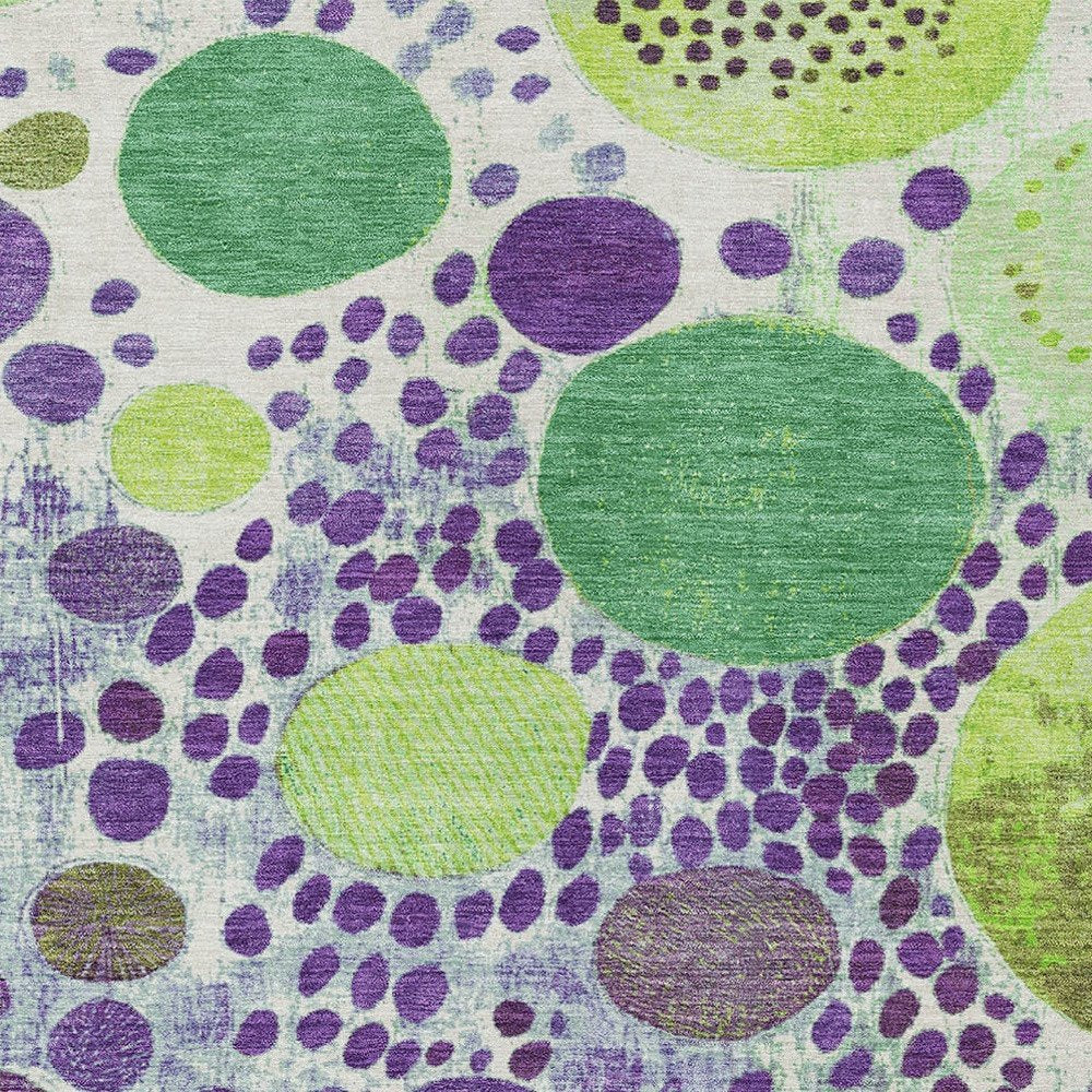 3' X 5' Purple Green And Ivory Geometric Washable Indoor Outdoor Area Rug