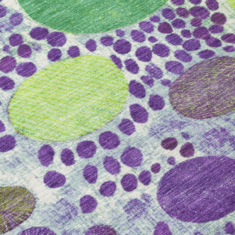 3' X 5' Purple Green And Ivory Geometric Washable Indoor Outdoor Area Rug