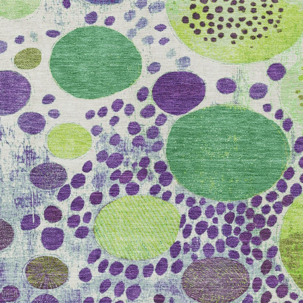 3' X 5' Purple Green And Ivory Geometric Washable Indoor Outdoor Area Rug