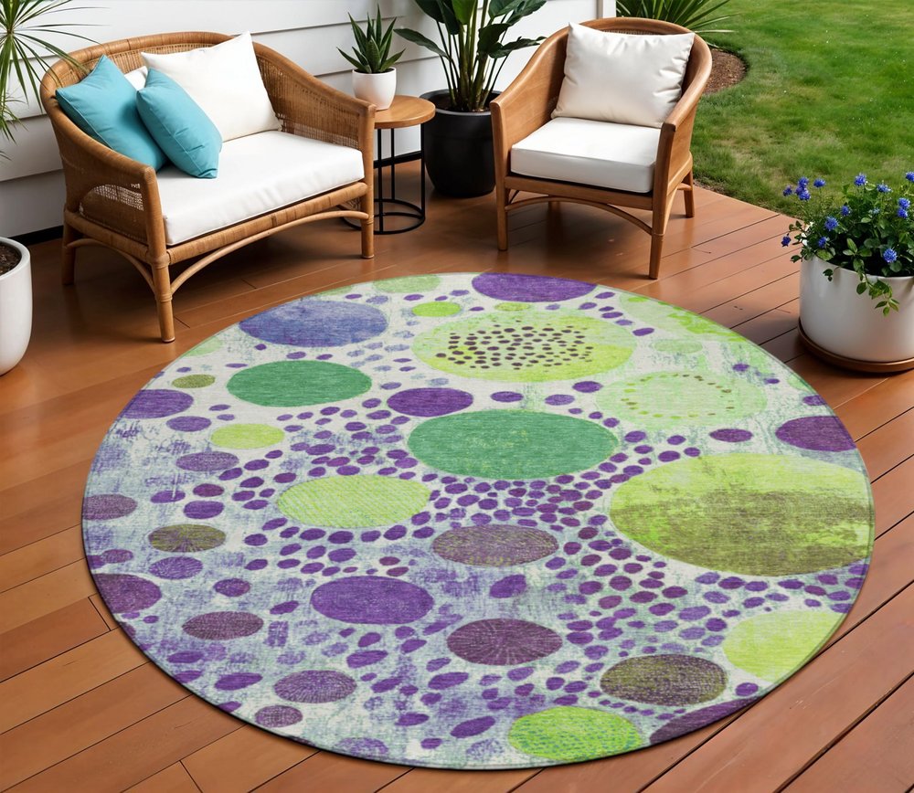 3' X 5' Purple Green And Ivory Geometric Washable Indoor Outdoor Area Rug