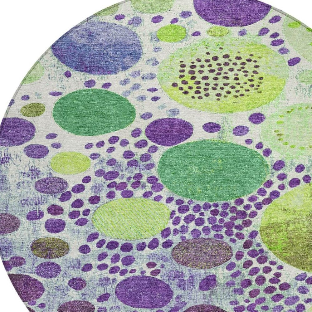 3' X 5' Purple Green And Ivory Geometric Washable Indoor Outdoor Area Rug