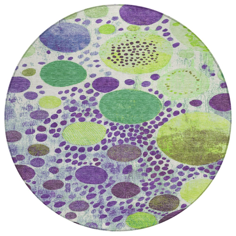 3' X 5' Purple Green And Ivory Geometric Washable Indoor Outdoor Area Rug