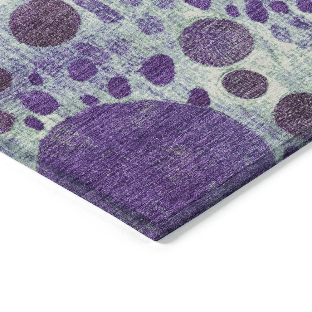 3' X 5' Purple Green And Ivory Geometric Washable Indoor Outdoor Area Rug