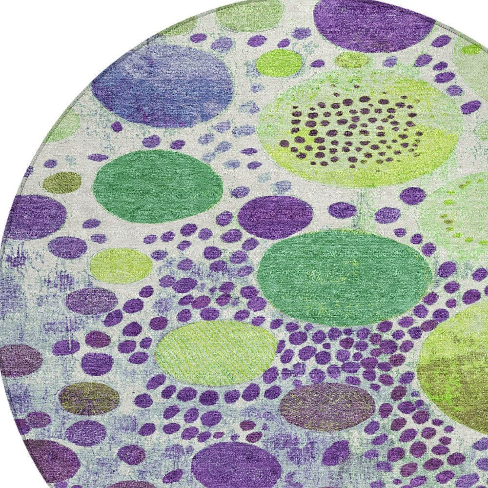 3' X 5' Purple Green And Ivory Geometric Washable Indoor Outdoor Area Rug