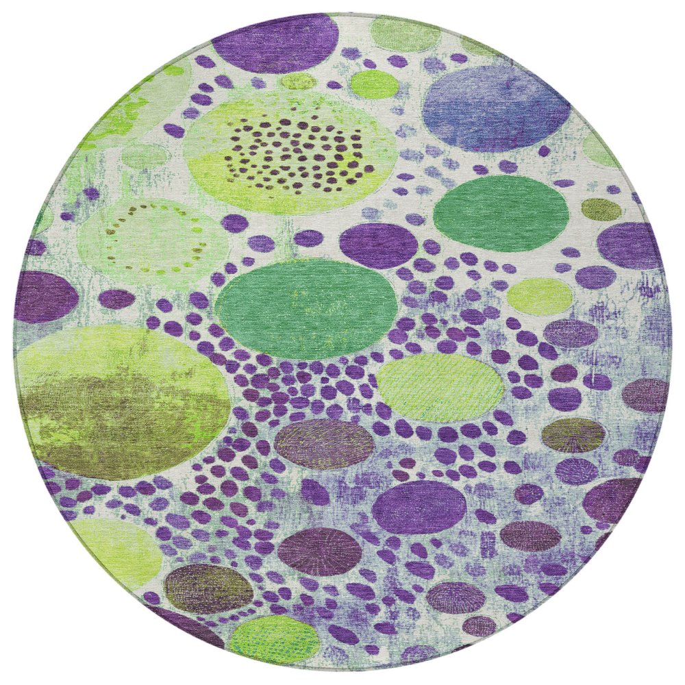 3' X 5' Purple Green And Ivory Geometric Washable Indoor Outdoor Area Rug
