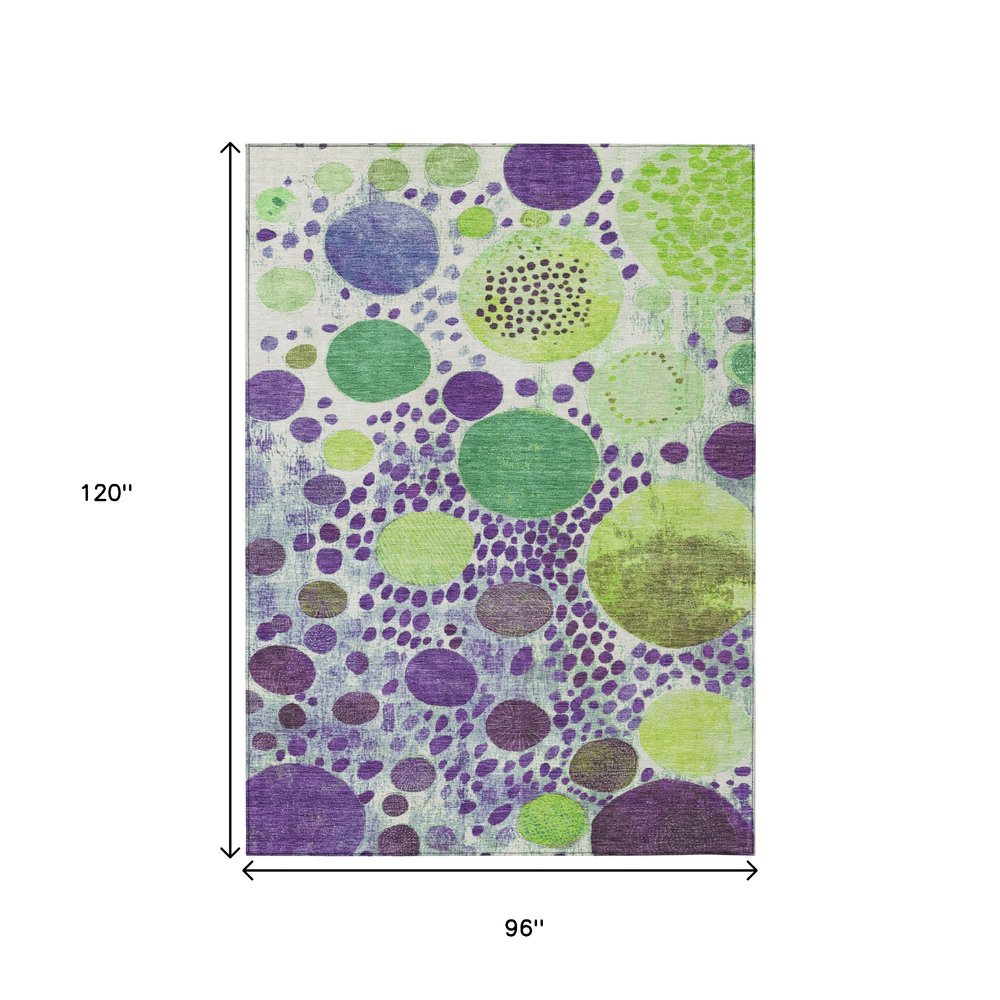 3' X 5' Purple Green And Ivory Geometric Washable Indoor Outdoor Area Rug