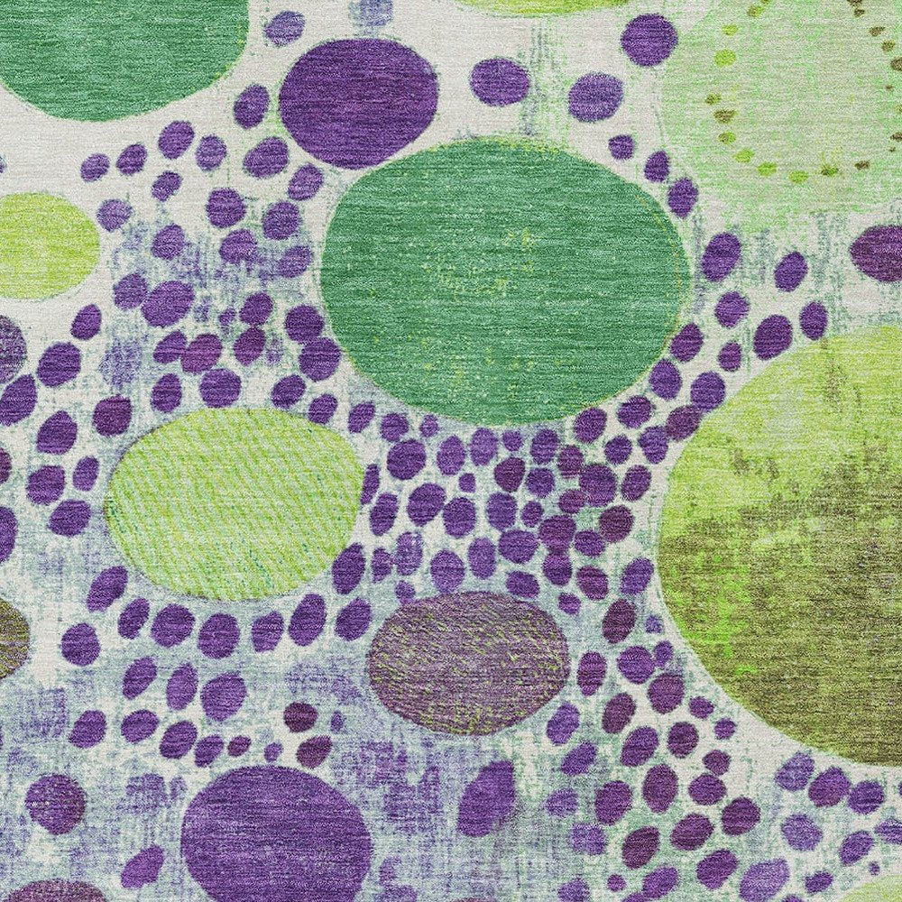 3' X 5' Purple Green And Ivory Geometric Washable Indoor Outdoor Area Rug