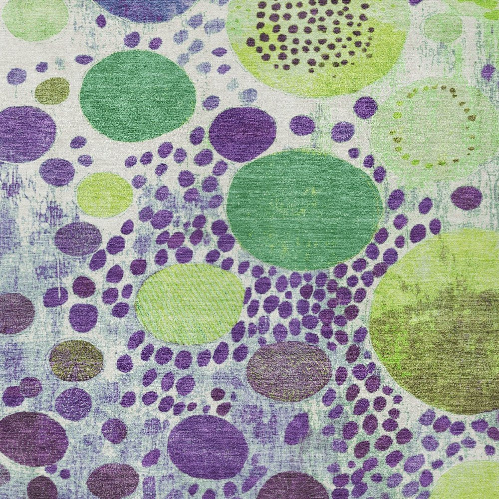 3' X 5' Purple Green And Ivory Geometric Washable Indoor Outdoor Area Rug