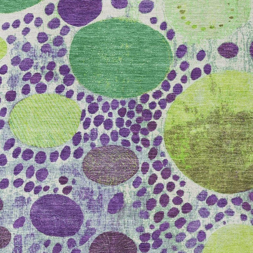 3' X 5' Purple Green And Ivory Geometric Washable Indoor Outdoor Area Rug