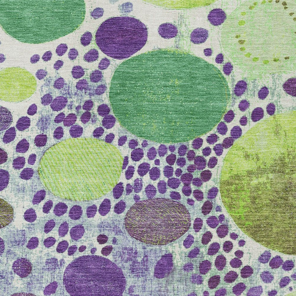 3' X 5' Purple Green And Ivory Geometric Washable Indoor Outdoor Area Rug