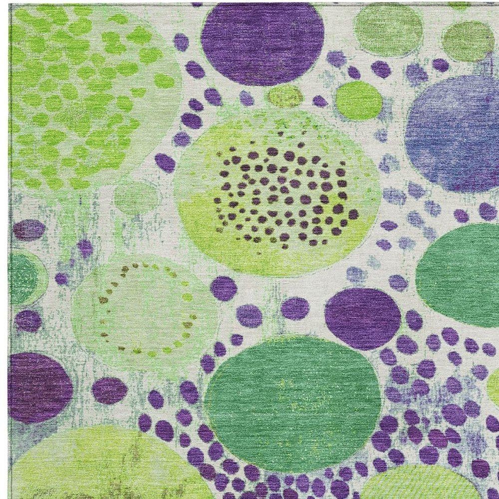 3' X 5' Purple Green And Ivory Geometric Washable Indoor Outdoor Area Rug