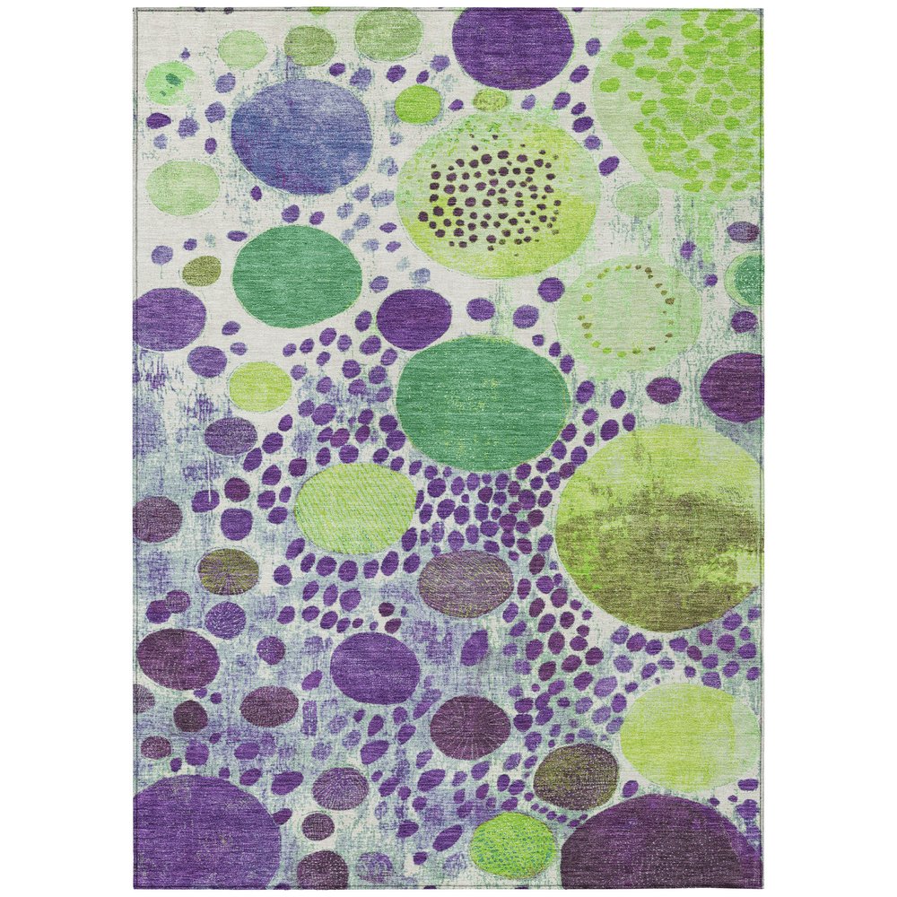 3' X 5' Purple Green And Ivory Geometric Washable Indoor Outdoor Area Rug